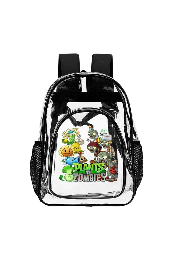 17in Plants Vs Zombies Clear Backpack with Front Pocket Clear Bag Heavy Duty PVC