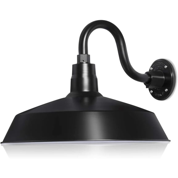 17in. Satin Black Outdoor Gooseneck Barn Light Fixture With 10in. Long Extension Arm - Wall Sconce Farmhouse, Vintage, Antique Style - UL Listed - 9W 900lm A19 LED Bulb (5000K Cool White)
