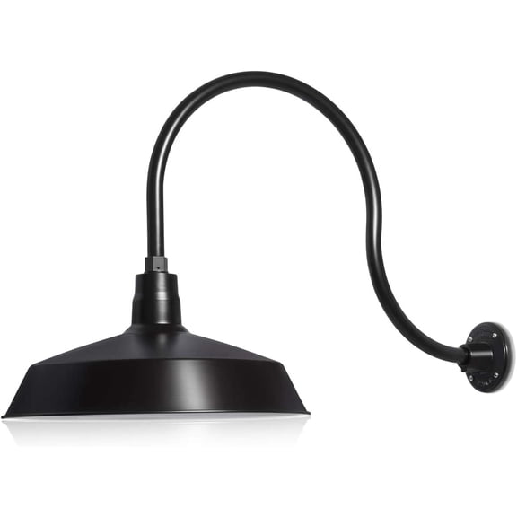 17in. Satin Black Outdoor Gooseneck Barn Light Fixture With 24in. Long Extension Arm - Wall Sconce Farmhouse, Vintage, Antique Style - UL Listed - 9W 900lm A19 LED Bulb (5000K Cool White)