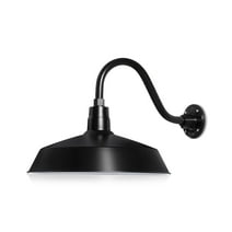 17in. Satin Black Outdoor Gooseneck Barn Light Fixture With 14.5 in. Long Extension Arm - Wall Sconce Farmhouse, Vintage, Antique Style - UL Listed - 9W 900lm A19 LED Bulb (5000K Cool White)