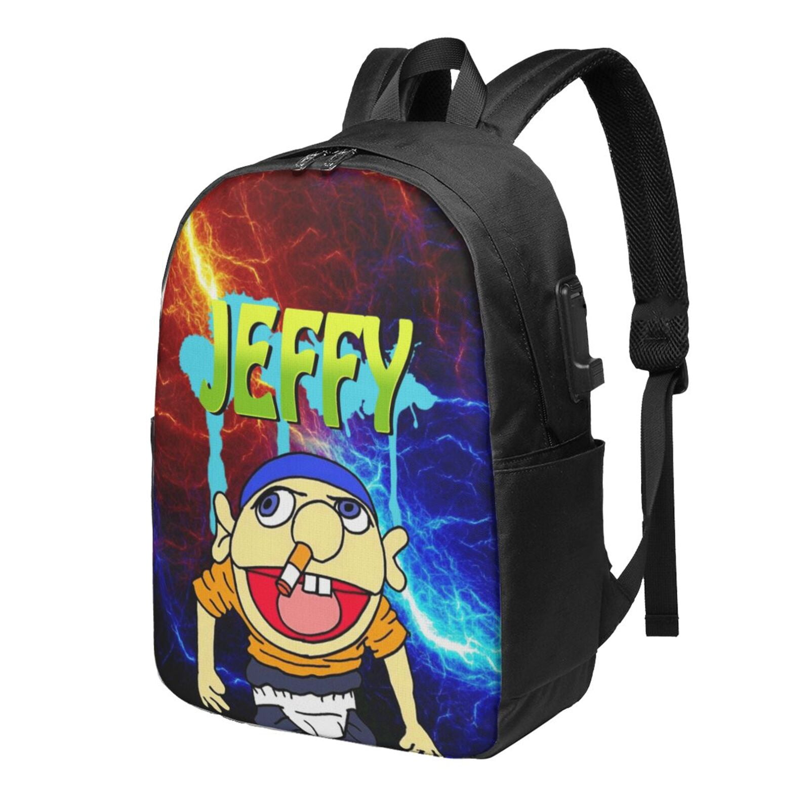 17in Sml Cartoon Je-f-f-y Backpack With USB Charging Port Large Bookbag ...