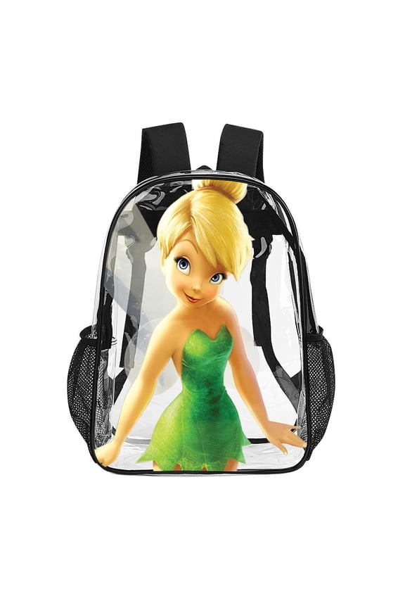 17in Tinkerbell Clear Backpack Clear Bag Heavy Duty PVC Large Bookbags Transparent Bag Work
