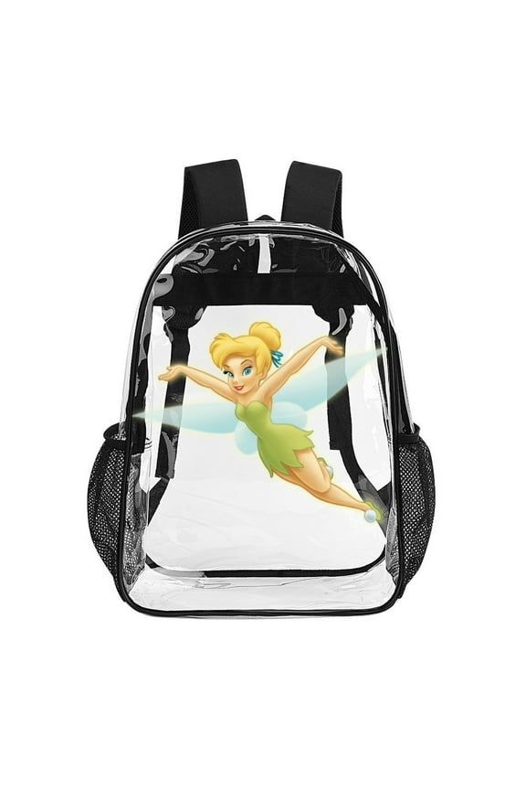 17in Tinkerbell Clear Backpack Clear Bag Heavy Duty PVC Large Bookbags Transparent Bag Work