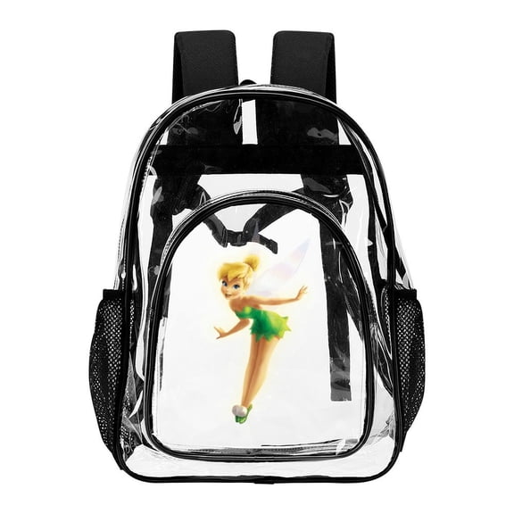 17in Tin-ker Bel Clear Backpack with Front Pocket Clear Bag Heavy Duty PVC Large Transparent Bag