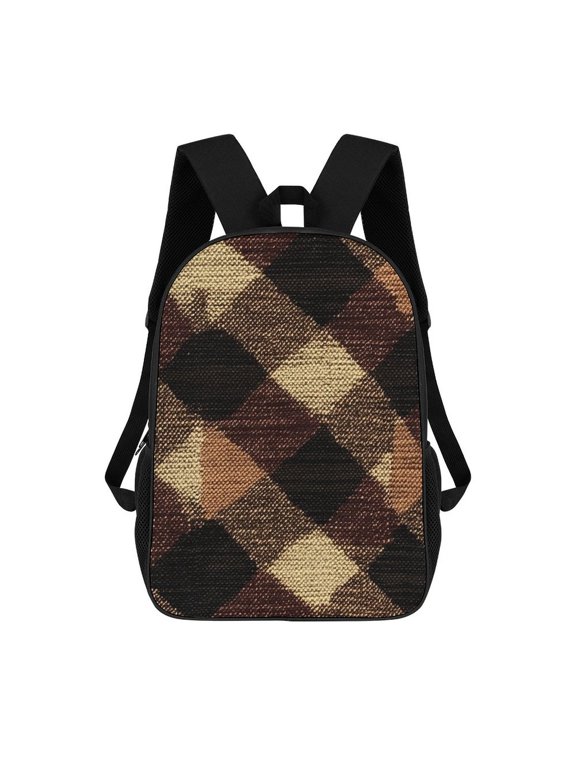 17in To Basic Backpack Scalability Good Wrinkle Resistance Adjustable Shoulder Straps Versatility Argyle Plaid SaddleBrown_4