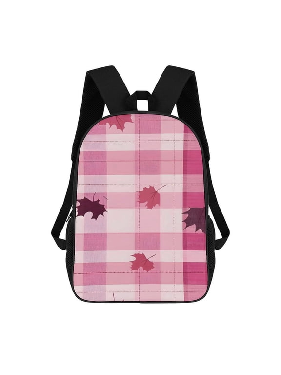 17in To Basic Backpack Scalability Good Wrinkle Resistance Adjustable Shoulder Straps Versatility Plaid Fall Camo Pink_1