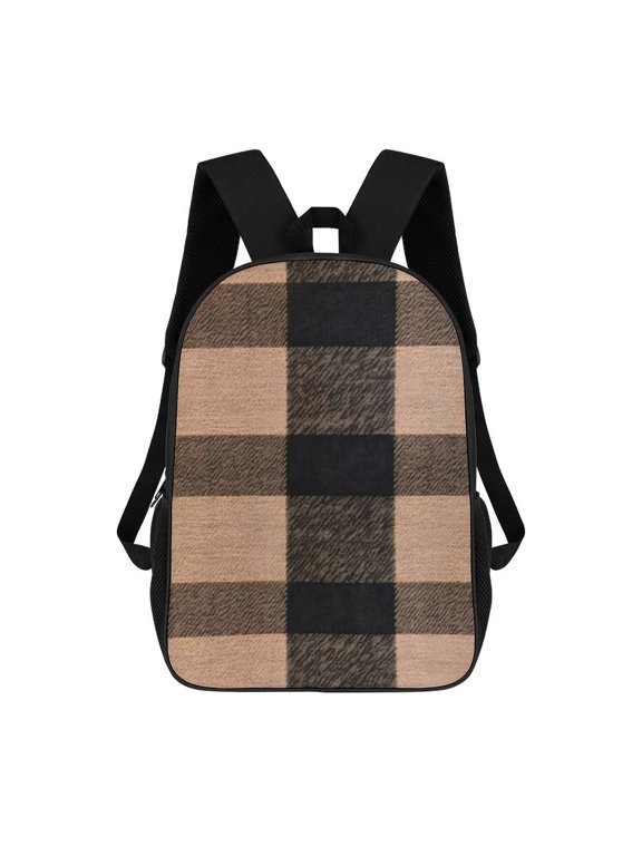 17in To Basic Backpack Scalability Good Wrinkle Resistance Adjustable Shoulder Straps Versatility SaddleBrown Buffalo Plaid Check Tartan Scotland_1
