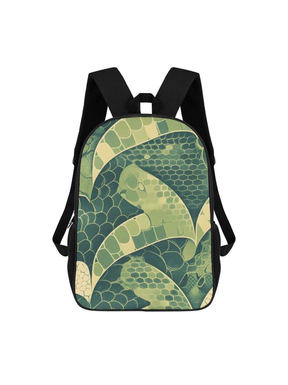 17in To Basic Backpack Scalability Good Wrinkle Resistance Adjustable Shoulder Straps Versatility Snake Skin Print Style LightGreen_3