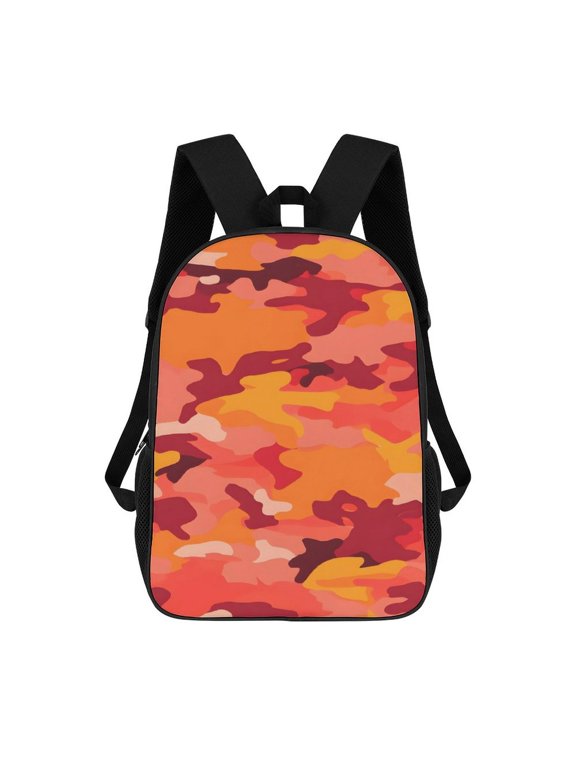 17in To Basic Backpack Scalability Good Wrinkle Resistance Adjustable Shoulder Straps Versatility Vector Camouflage Pattern Orange Red_1