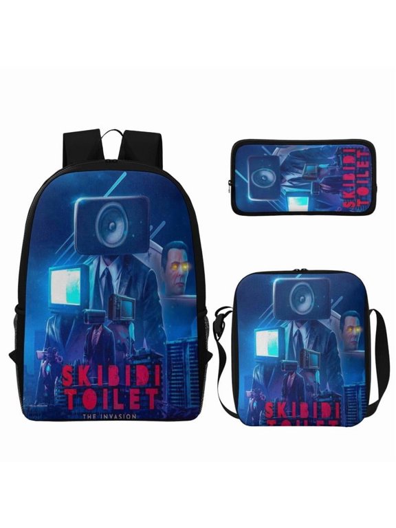17in Skibidi Toilet Man Backpack 3 in 1 Backpack Set Unisex Teen Travel Bookbag with Lunch Box and Pencil Case for Men Women Students Gift