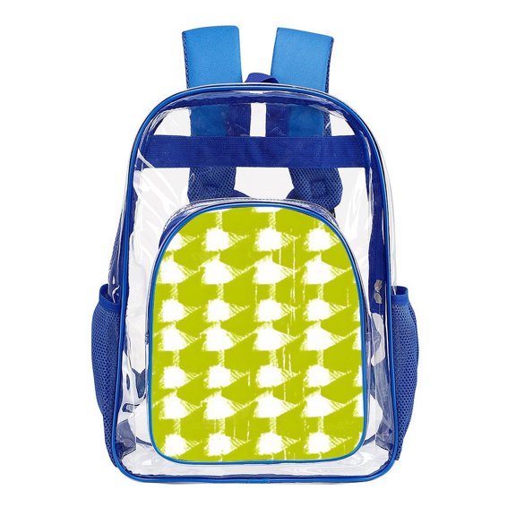 17in Transparent Schoolbag With Net Pocket Shoulder Strap Elastic Design Daily Commuting Travel Business Trip Blue-style Chartreuse Retro Houndstooth Hand-drawn Sketch_1