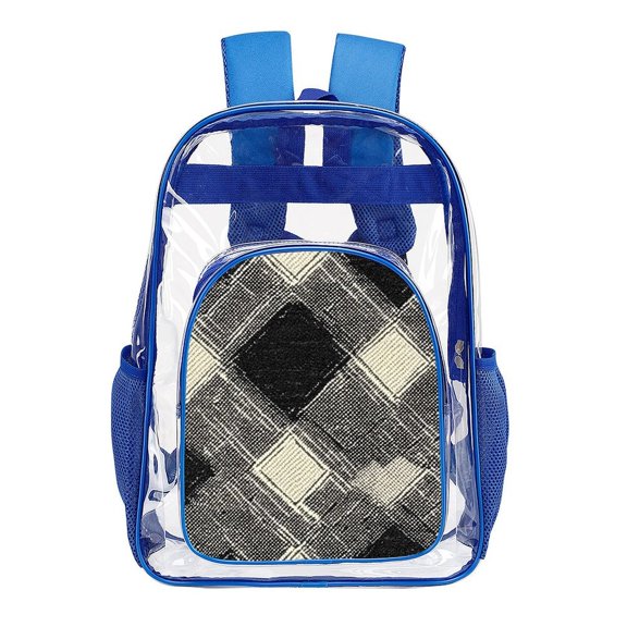 17in Transparent Schoolbag With Net Pocket Shoulder Strap Elastic Design Daily Commuting Travel Business Trip Blue-style Argyle Plaid DimGray_40978_2