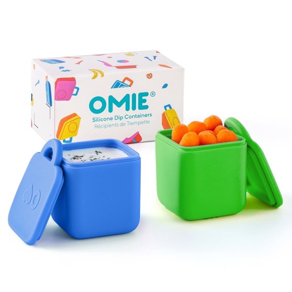 OmieDip for OmieBox (2 pack) Leakproof Dip Containers with lids - food safe silicone - 4.5 ounces (Sea Blue/Mint Green)