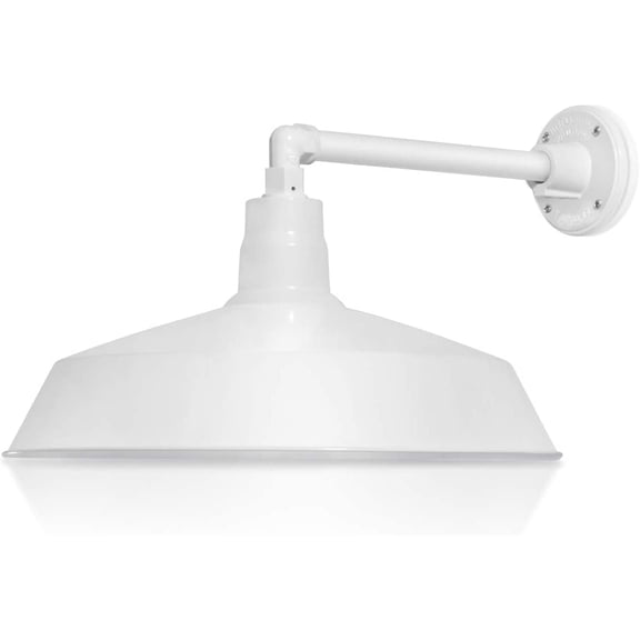 17in. White Finish Outdoor Gooseneck Barn Light Fixture with 13in. Long Extension Arm - Wall Sconce Farmhouse, Vintage, Antique Style - UL Listed - 9W 900lm A19 LED Bulb (5000K Cool White)