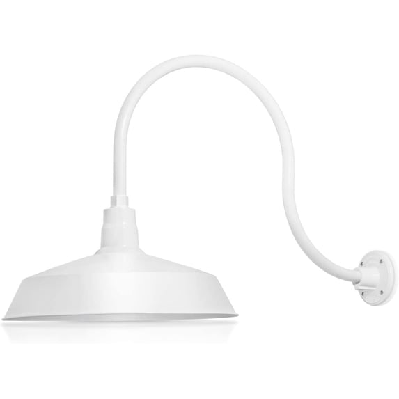 17in. White Finish Outdoor Gooseneck Barn Light Fixture with 24in. Long Extension Arm - Wall Sconce Farmhouse, Vintage, Antique Style - UL Listed - 9W 900lm A19 LED Bulb (5000K Cool White)