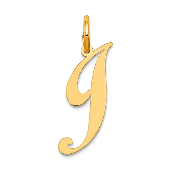 17mm 10k Solid Yellow Gold Small Fancy Script Letter Name Personalized Monogram Initial J Charm Pendant Necklace for Wom