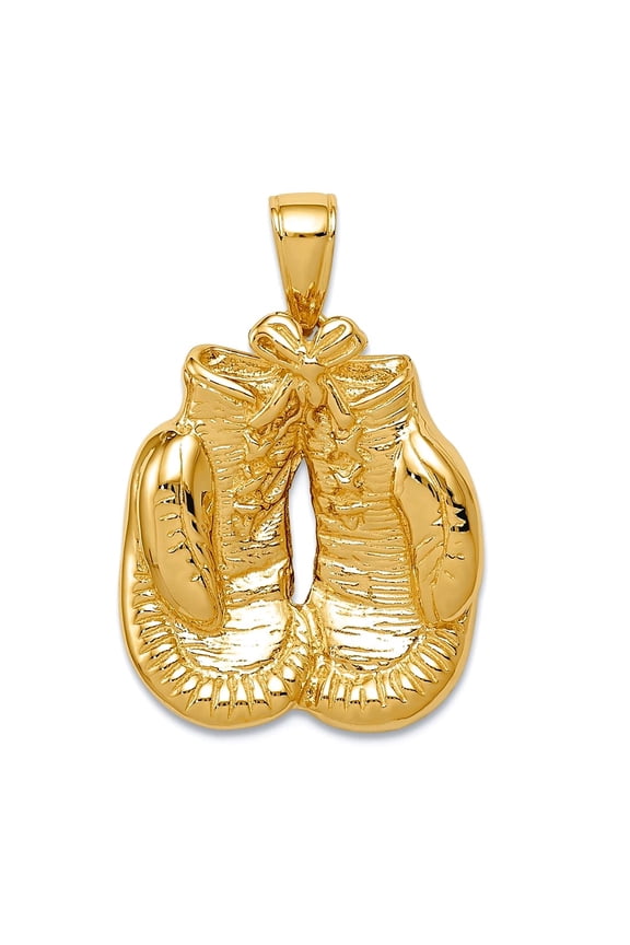 17mm 10k Yellow Gold Solid Polished Boxing Gloves Pendant Necklace Pendant for Women - 3.8 Grams