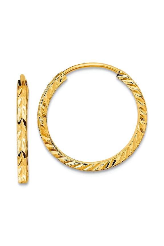 10k Solid Yellow Gold Sparkle-Cut Square Tube Endless Hoop Earrings 17x17mm Wide 1.35mm Thick Hoop Earring for Women
