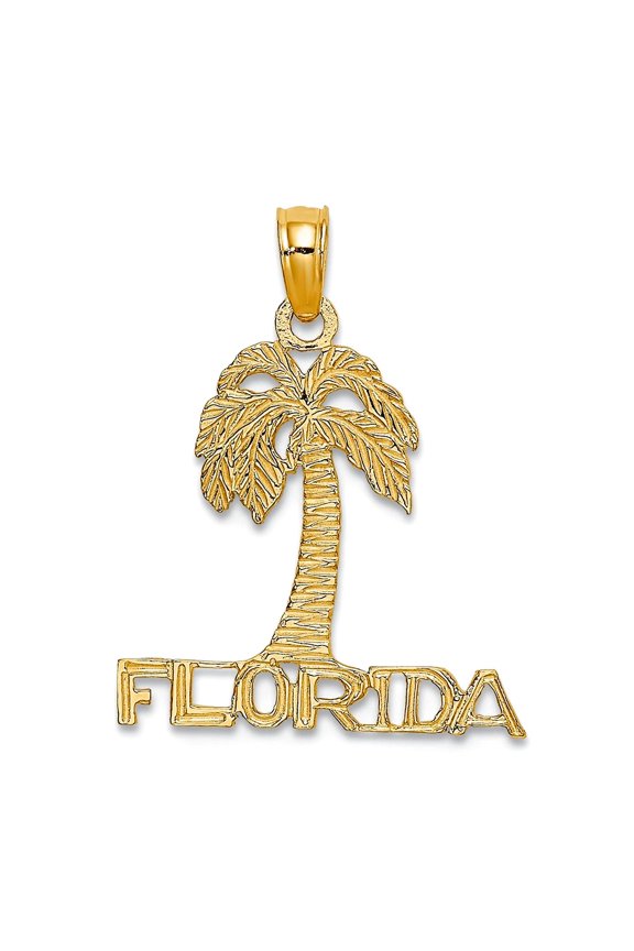17mm 14k Gold Florida Under Palm Tree Flat Charm Pendant Necklace for Women