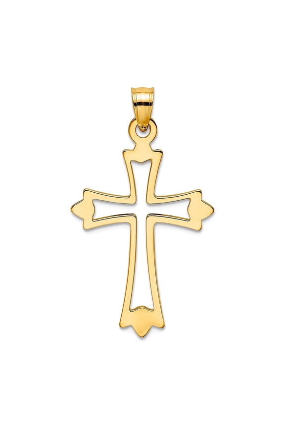 17mm 14k Gold Religious Faith Cross Cut-out and High Polish With Pointed Tips Pendant Necklace for Women