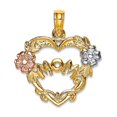 thumbnail image 1 of 17mm 14k Tri-color Gold Mom Banner In Love Heart Pendant Necklace W Wht and Ylw Flowers Tri-color Pendant for Women, 1 of 2