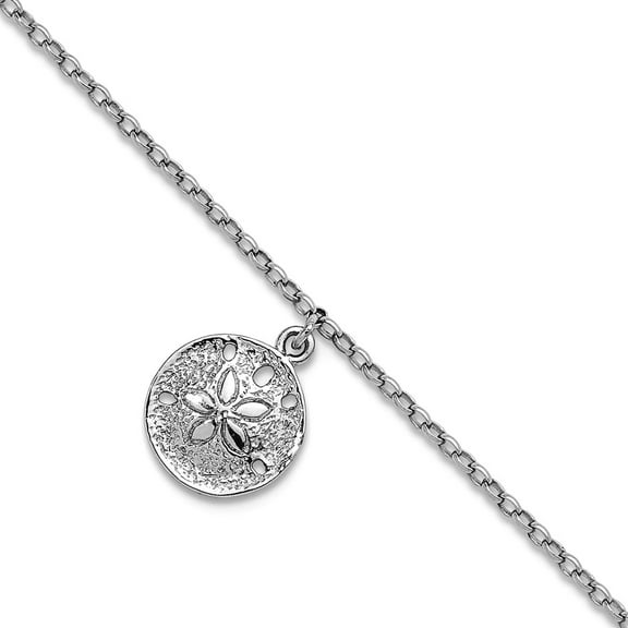17mm 925 Sterling Silver Rhodium Plated Textured Sand Dollar 9 +1 Inch Anklet Anklet for Women