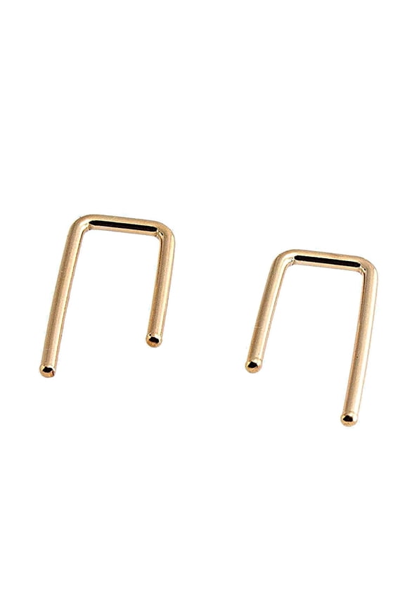 17mm Upside Down Arc U Shaped Gold Filled Earrings Open Hoop Threader Staple Simple Ear Jacket Drop Hook Earrings (17mm/ 18 gauge, 14K Yellow Gold Filled)