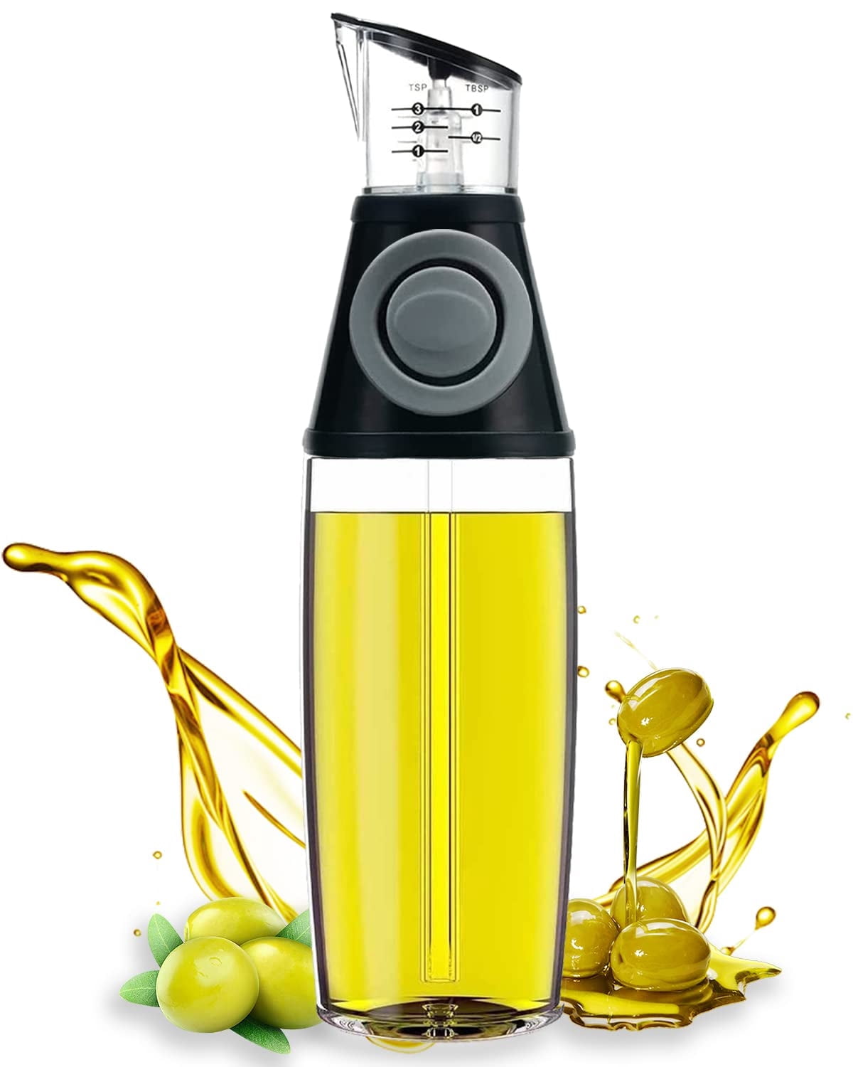 Olive Oil Dispenser Bottle, 8.5 Ounces Clear Glass Refillable Oil and Vinegar Dispenser with Measuring Scale Pump for Kitchen, Cooking, Salad, Baking, Frying