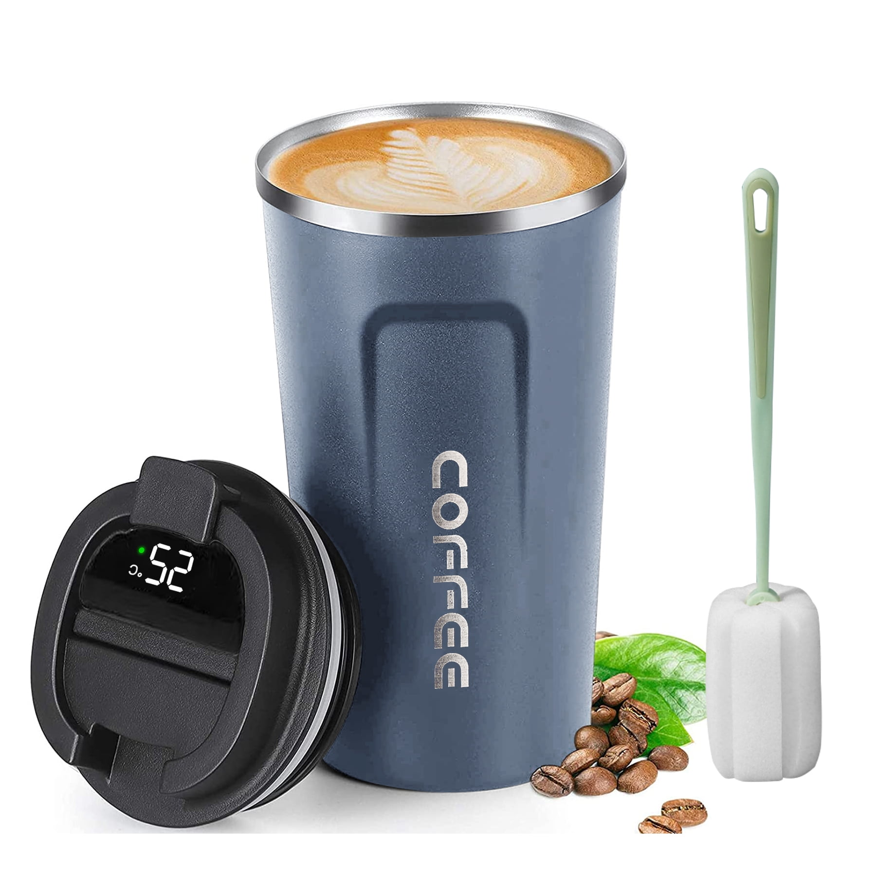 17oz/510mL Thermos Cup/Coffee Cup with Digital Thermometer for Keep Hot/Ice  Coffee,Tea and Beer, Stainless Steel Vacuum Insulated Mug Spill Proof with