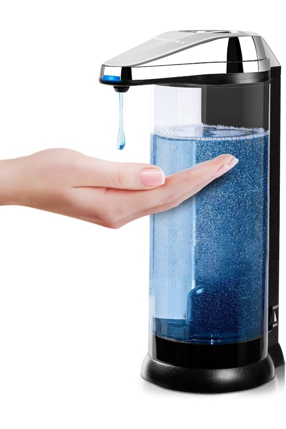 17oz Automatic Liquid Soap Dispenser, Touchless Battery Operated Hand Soap Dispenser with Adjustable Soap Dispensing Volume Control Dial, Personal Care Dispenser (Chrome)