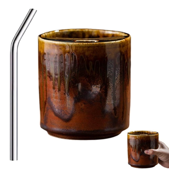 17oz Ceramic Coffee Mug with Sip Hole, Handmade Ceramic Travel Mug, Vintage Kiln No Handle CeramicMug, Unique Tea CoffeeCup with Sip-top Lid, Porcelain Coffee Cup Ideal Travel Mugs for Home & Office