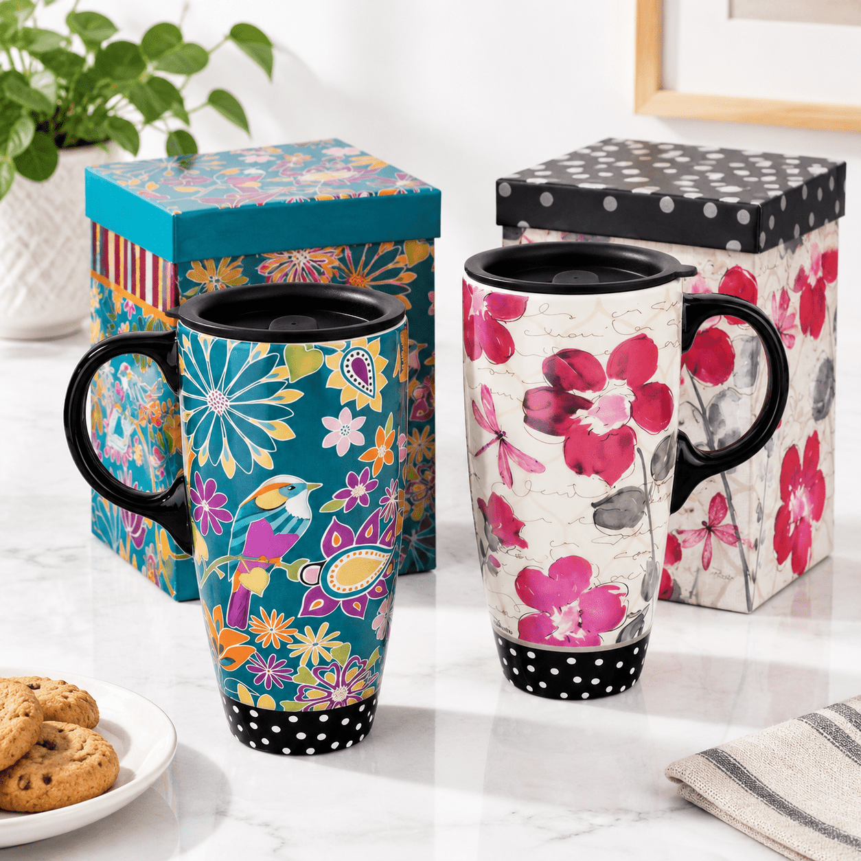17oz Ceramic Travel Mugs With Lids Flbird Mug Set Of 2 - Walmart.com