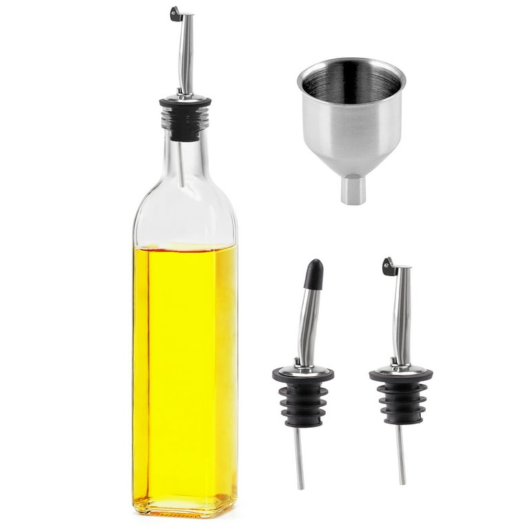 17oz Glass Olive Oil Bottle Dispenser with Spouts and Funnel for