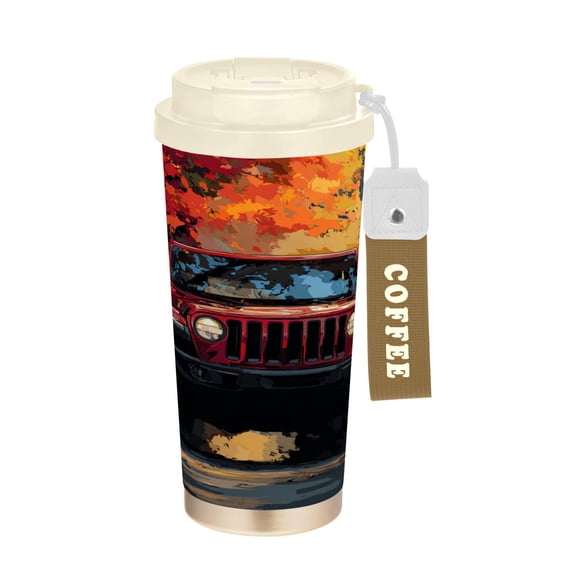 17oz Insulated Tumbler 316 Stainless Steel Double Wall Vacuum Coffee Mug Leakproof 2-Way Drinking Cup with Lid & Strap Autumn Trail Red Off-road Jeep
