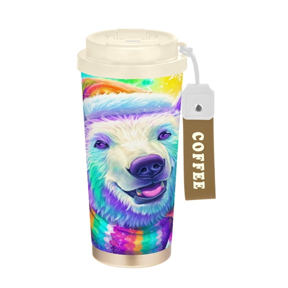 17oz Insulated Tumbler 316 Stainless Steel Double Wall Vacuum Coffee Mug Leakproof 2-Way Drinking Cup with Lid & Strap Colorful Polar Bear Pattern