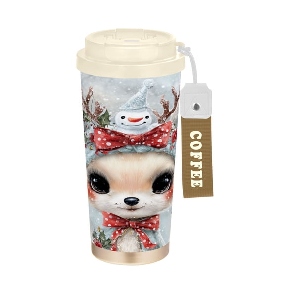 17oz Insulated Tumbler 316 Stainless Steel Double Wall Vacuum Coffee Mug Leakproof 2-Way Drinking Cup with Lid & Strap Cute Kawaii Fox Pattern