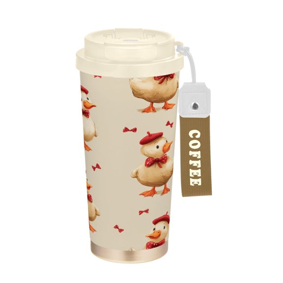 17oz Insulated Tumbler 316 Stainless Steel Double Wall Vacuum Coffee Mug Leakproof 2-Way Drinking Cup with Lid & Strap Dapper Duck Pattern