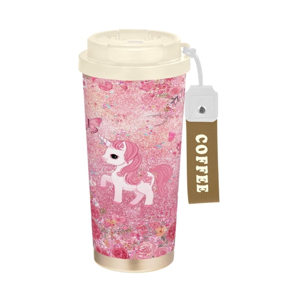 17oz Insulated Tumbler 316 Stainless Steel Double Wall Vacuum Coffee Mug Leakproof 2-Way Drinking Cup with Lid & Strap Glitter Unicorn Rose Paradise