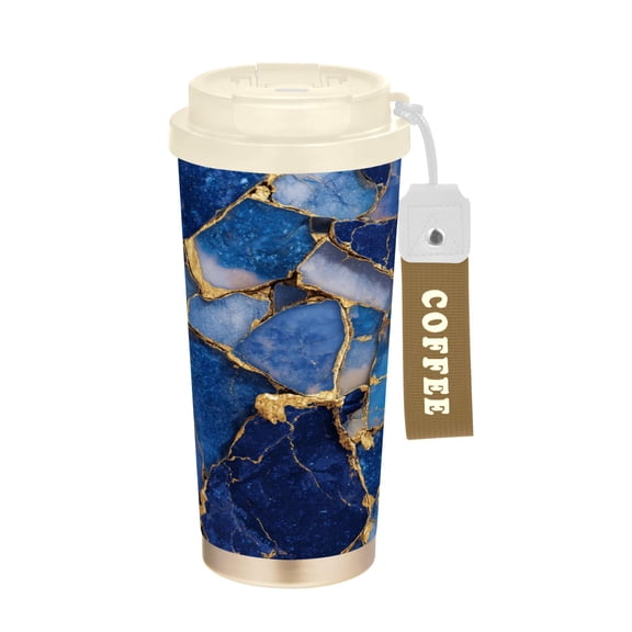 17oz Insulated Tumbler 316 Stainless Steel Double Wall Vacuum Coffee Mug Leakproof 2-Way Drinking Cup with Lid & Strap Kintsugi Waves Of Sapphire