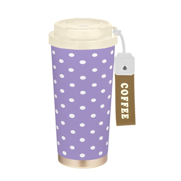 17oz Insulated Tumbler 316 Stainless Steel Double Wall Vacuum Coffee Mug Leakproof 2-Way Drinking Cup with Lid & Strap Lavender White Mini Polka Dot