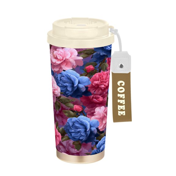17oz Insulated Tumbler 316 Stainless Steel Double Wall Vacuum Coffee Mug Leakproof 2-Way Drinking Cup with Lid & Strap Lush Peony Bouquet Print