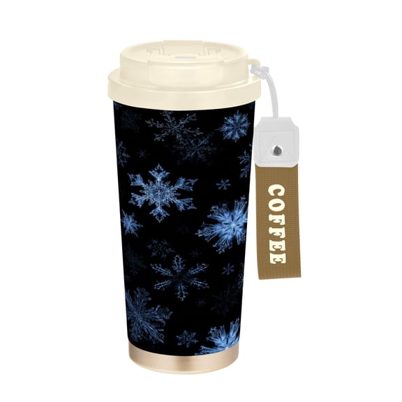 17oz Insulated Tumbler 316 Stainless Steel Double Wall Vacuum Coffee Mug Leakproof 2-Way Drinking Cup with Lid & Strap Pale Blue Chrimas Snowflake