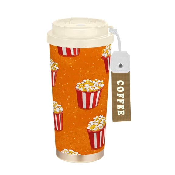 17oz Insulated Tumbler 316 Stainless Steel Double Wall Vacuum Coffee Mug Leakproof 2-Way Drinking Cup with Lid & Strap Popcorn Bucket Illustration