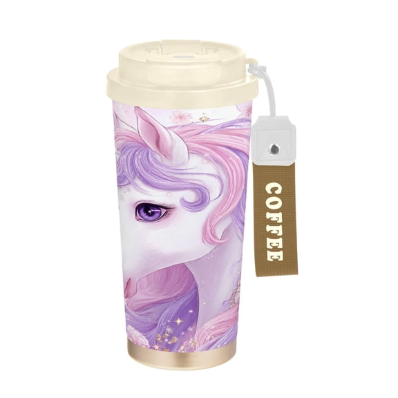 17oz Insulated Tumbler 316 Stainless Steel Double Wall Vacuum Coffee Mug Leakproof 2-Way Drinking Cup with Lid & Strap The Beautiful Unicorn