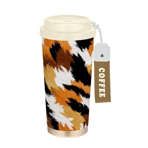 17oz Insulated Tumbler 316 Stainless Steel Double Wall Vacuum Coffee Mug Leakproof 2-Way Drinking Cup with Lid & Strap Tiger Print in Warm Tones