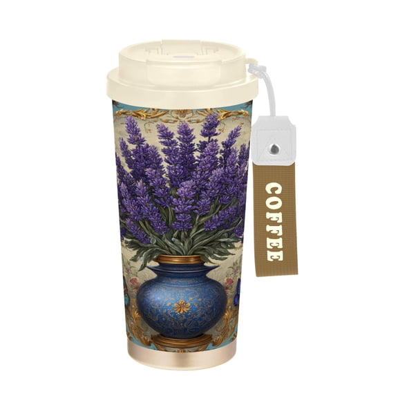 17oz Insulated Tumbler 316 Stainless Steel Double Wall Vacuum Coffee Mug Leakproof 2-Way Drinking Cup with Lid & Strap Vibrant Lavender in A Vase