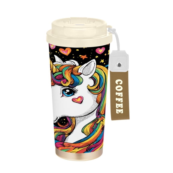 17oz Insulated Tumbler 316 Stainless Steel Double Wall Vacuum Coffee Mug Leakproof 2-Way Drinking Cup with Lid & Strap Vintage-style Unicorn