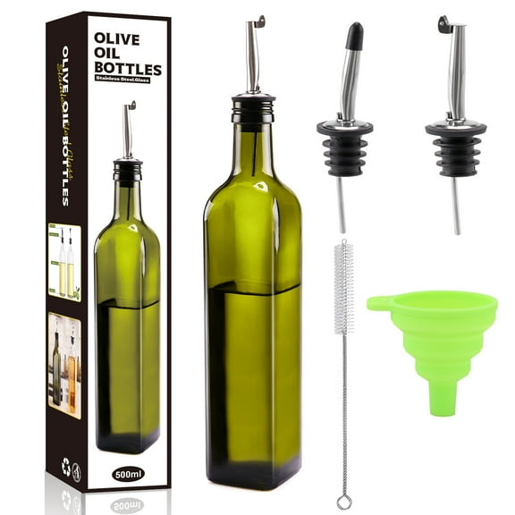 17oz Olive Oil Dispenser Bottle,Glass Oil Dispenser,Cooking Oil and Vinegar Cruet Set with Stainless Steel Pourer,Olive Oil Bottle for Kitchen