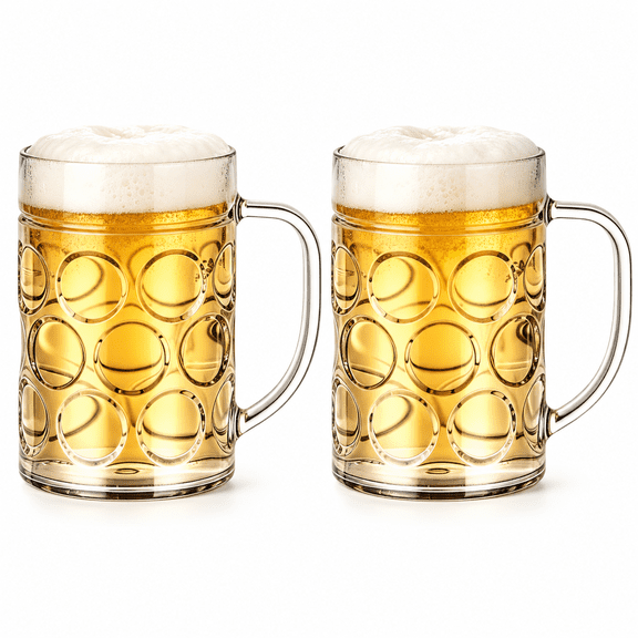 17oz Plastic Beer Mugs with Handle Set of 2, Reusable Unbreakable Beer Stein Drinking Cups