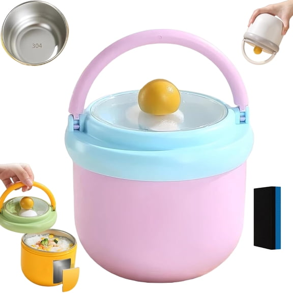 17oz Portable Lunch Food Jar with Handle, 304 Stainless Steel Leak-Proof Container, Built-In Tableware Storage Heat Resistant Thermal, For Work Travel Picnic (Pink, 500ml)